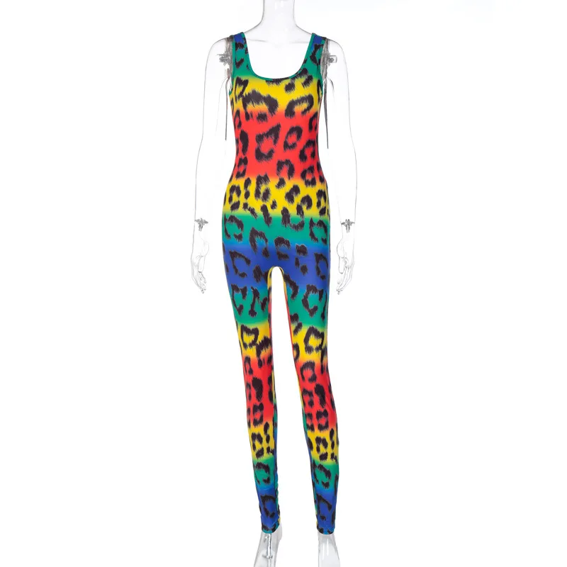 

Hot selling European and American style new 2020 autumn Amazon leopard print long sleeve sports jumpsuit women