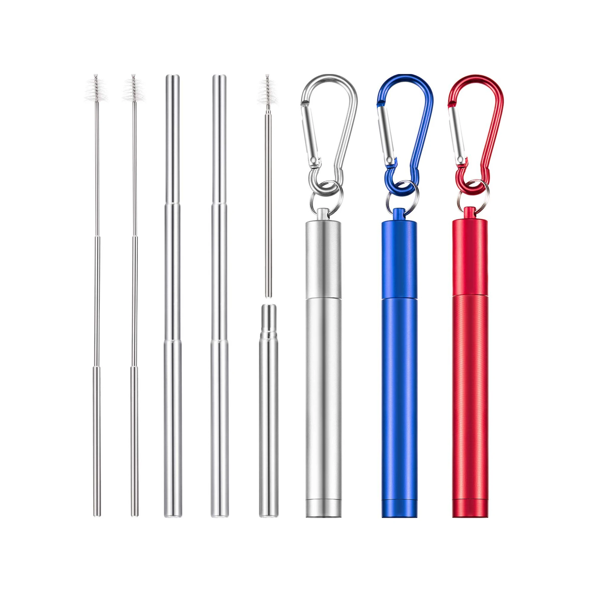 

2019 Amazon hot selling Stainless Steel Drinking Straw, Telescopic Straight Reusable Washable Stainless Steel Straws