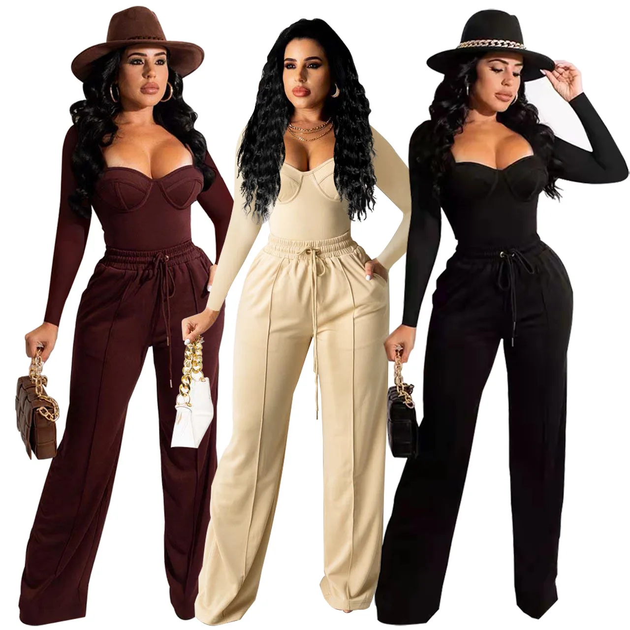 

2022 New Arrival Plus Size Women Set Autumn And Winter Styles Solid Color Blouse Draped Pants long sleeves Woman Two piece Suit