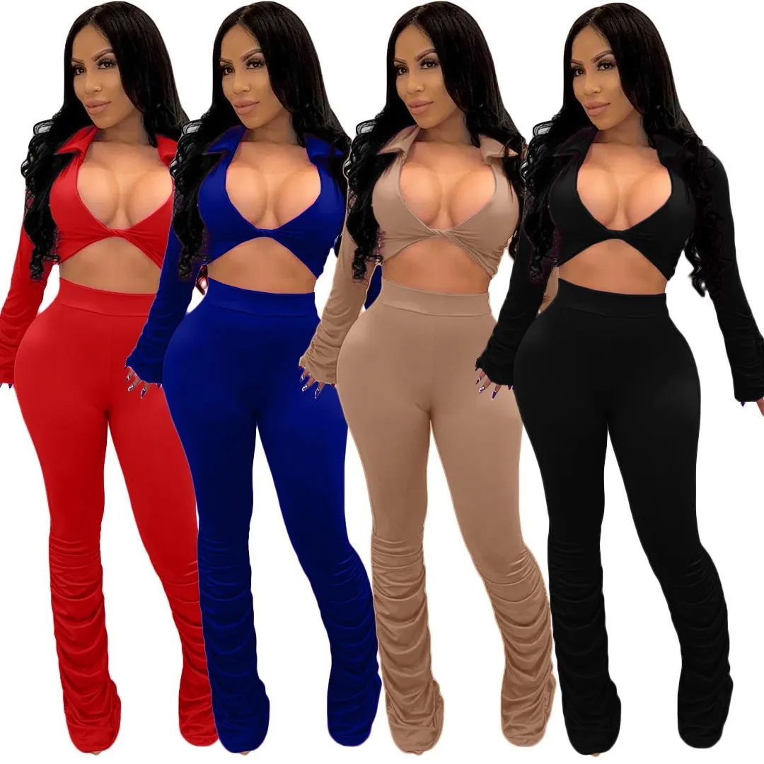 

2022 Fall Latest Design Women 2 Piece Set Stacked Pants Outfits Two Piece Set Womens Clothing