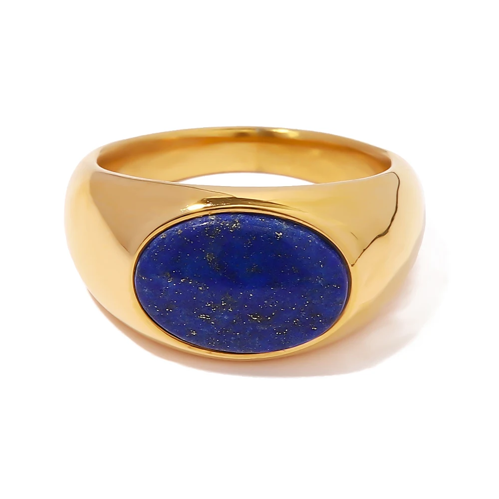 Natural Stone 18K Gold Plate Exaggerated Lapis Inlaid  Rings Jewelry Fashion Retro Style Pair Geometric Ring