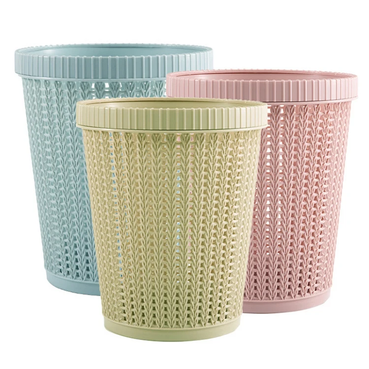 

Dormitory Office Rubbish Paper Basket Plastic Waste Basket Round Open Top Mesh Trash Can, Blue,green,pink