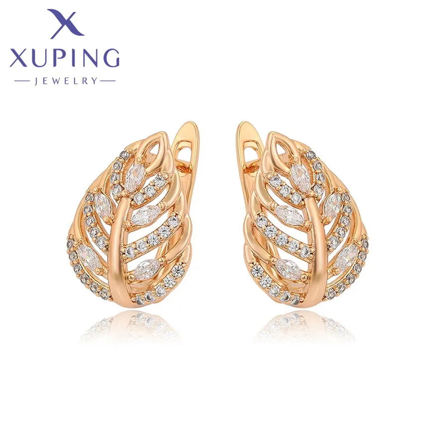 S00137155 Xuping Jewelry Fashion Exquisite Luxury 18k Gold Diamond Leaf Style Jewelry Earrings Mother's Day Gift Women Earrings