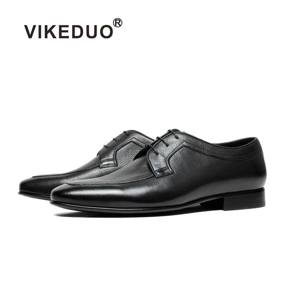 

Vikeduo Hand Made Footwear Original Design Black Deer Leather Pure Mens Leather Shoes Formal Genuine