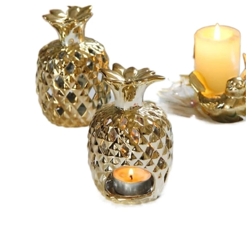 

Gold Pineapple Shaped Ceramic Candle Holders Iron Art Candlestick Tea Light Stand For Home Christmas Party Decorations