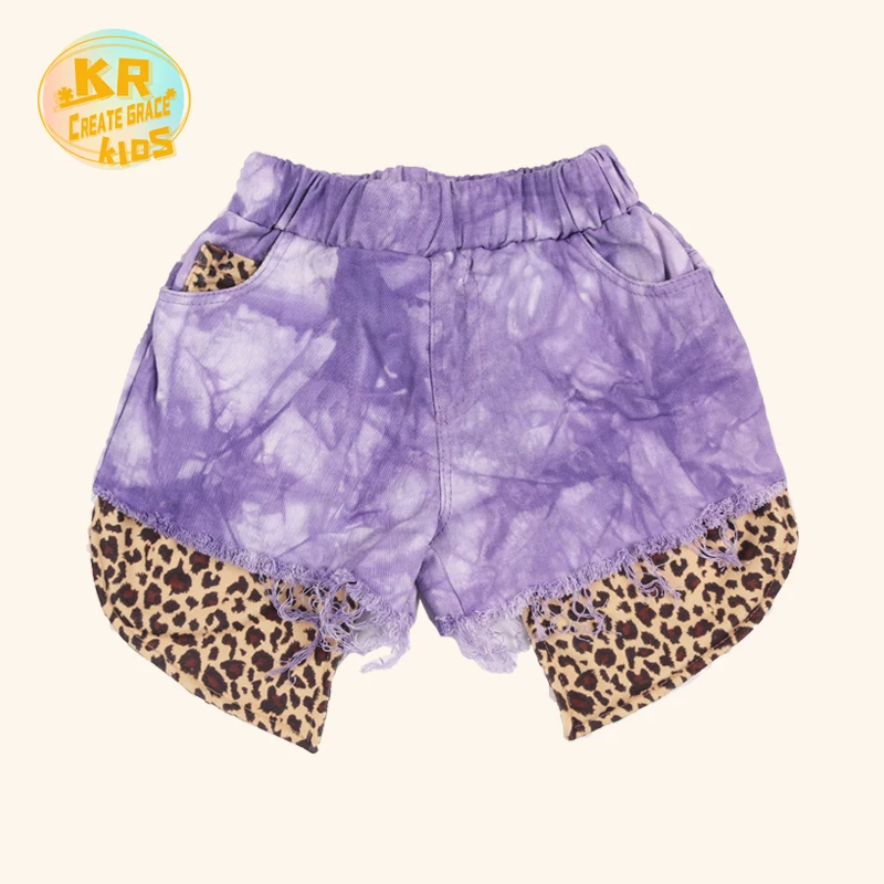 

New Design Leopard Organic Baby Clothing Denim Shorts Tie Dye Girls Jeans Pant For Summer