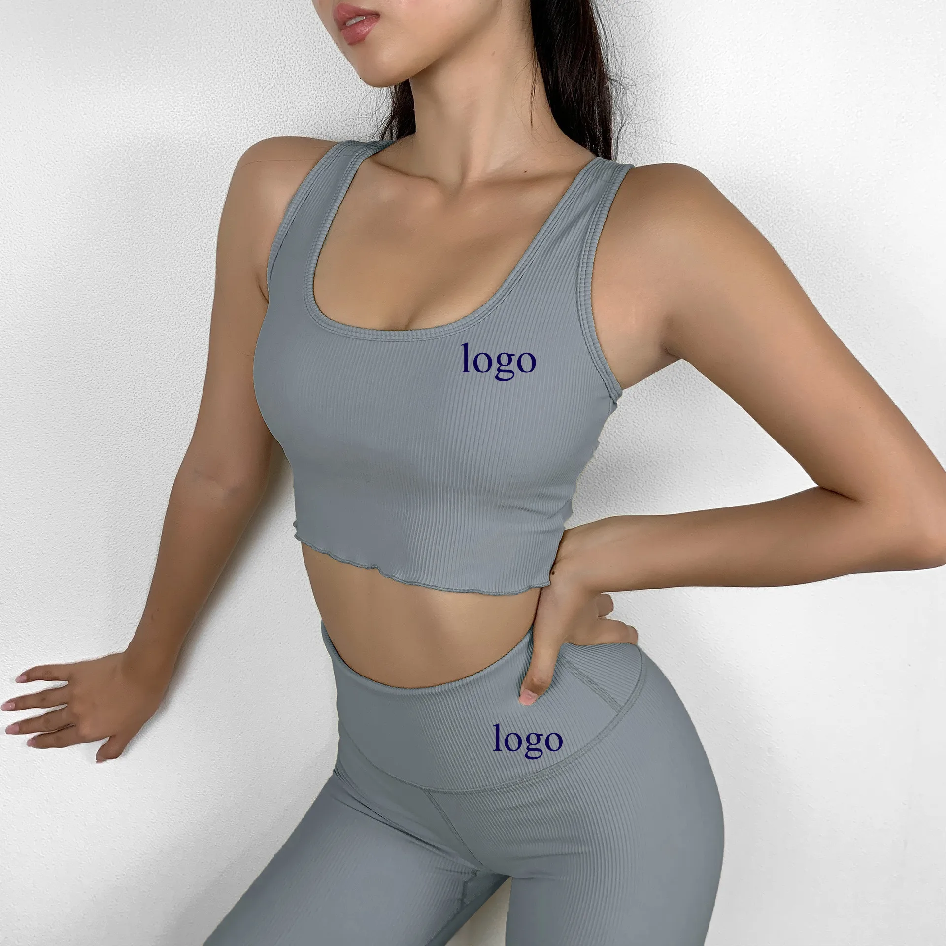 

custom logo Wholesale 2021 sports bra high waist gym leggings athletic wear yoga sets fitness, Printing