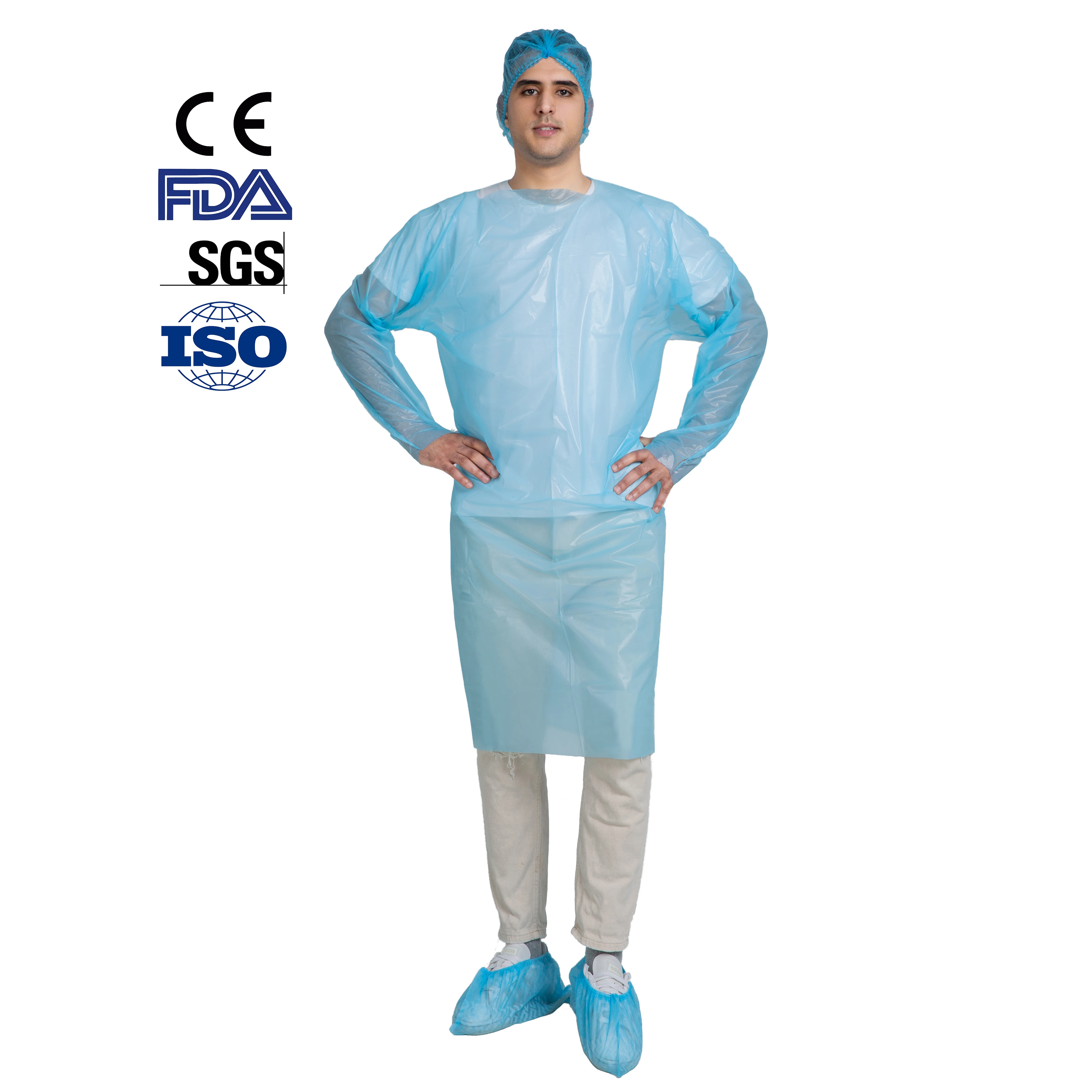 

Manufacturer hot sale disposable CPE plastic gown /CPE APRON, Blue