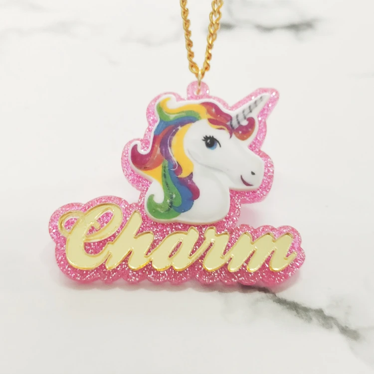 

European and American custom photo cartoon character acrylic cartoon character name necklace for children kids birthday gift, Colors