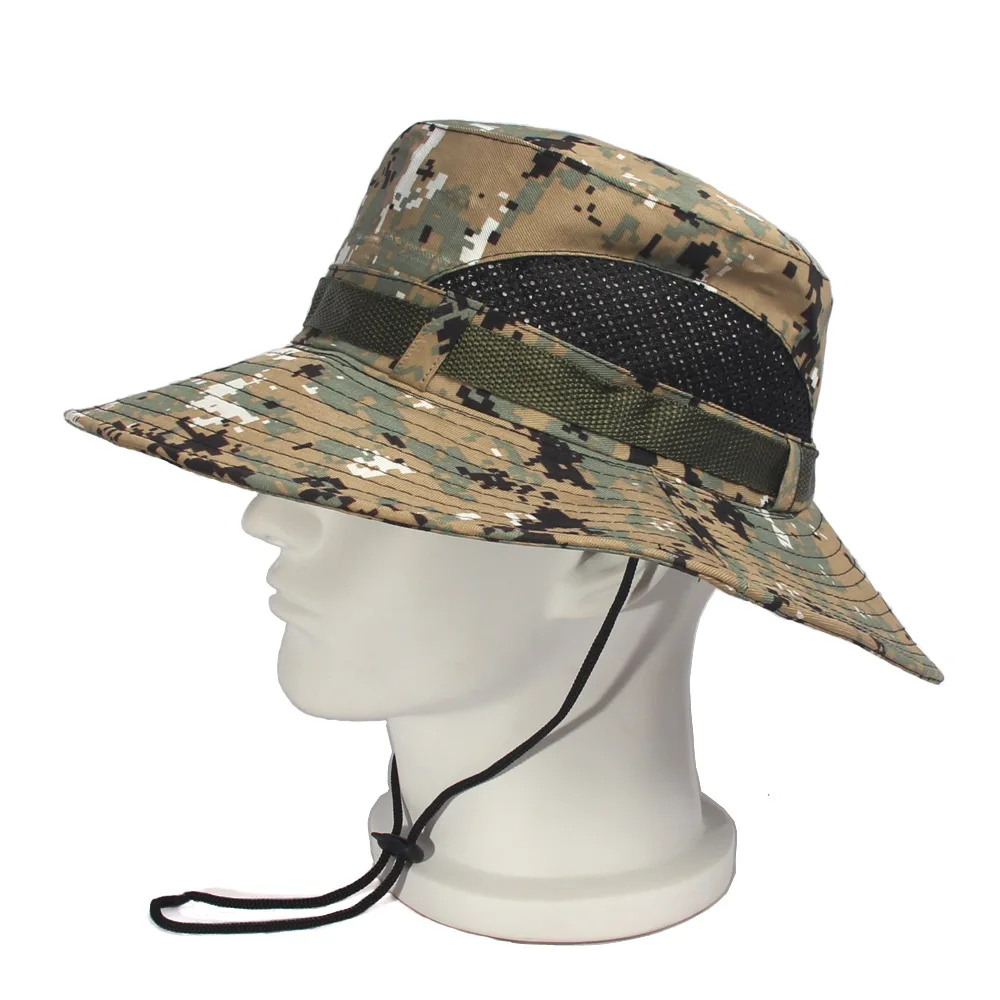 

Custom Logo Camping Fishing Cap Safari Sun Boonie Hat Custom Camo Bucket Hat with String