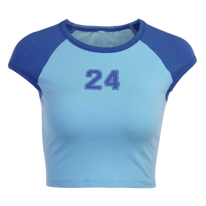 

Fashion Women Letter Printed Slim Fit Tops Girls Round Neck Streetwear Crop Top T Shirt