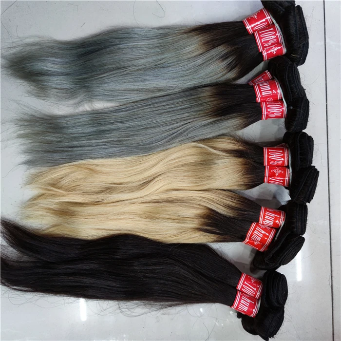 

Letsfly 9A free shipping remy hair straight hair extensions 14inch color 1b27 blonde 1b grey black hair for black girls