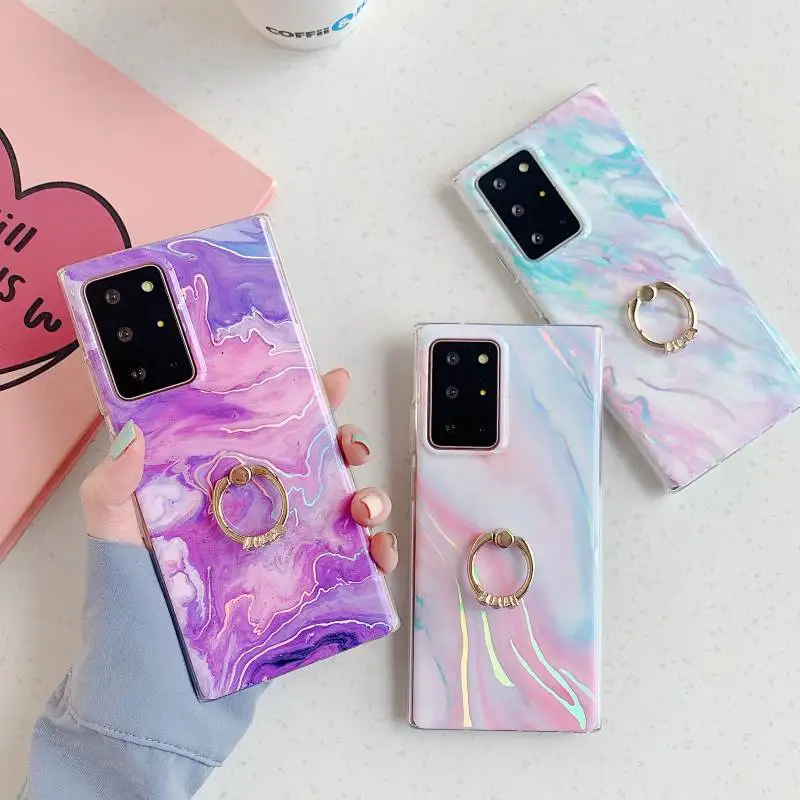 

Hot Selling Luxury Marble Phone Case For Samsung A52 A72 A32 A12 A42 A21S A71 A51 A41 With Finger Ring Gradient Back Cover