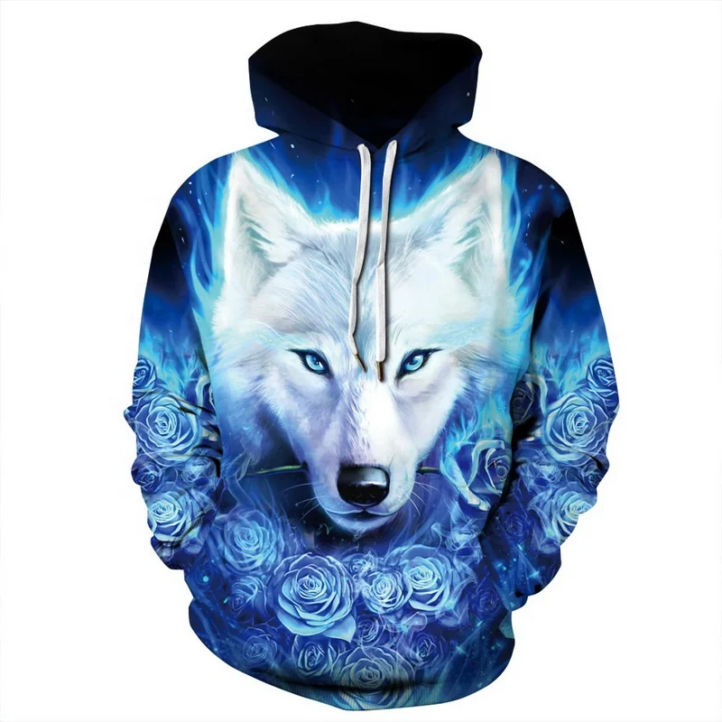 

Wolf Men's Hoodies Pullover Fashion Basic Sweatshirt Fleece Hoodie Woman sprotSweater Outwear can Customizable pattern, Blue