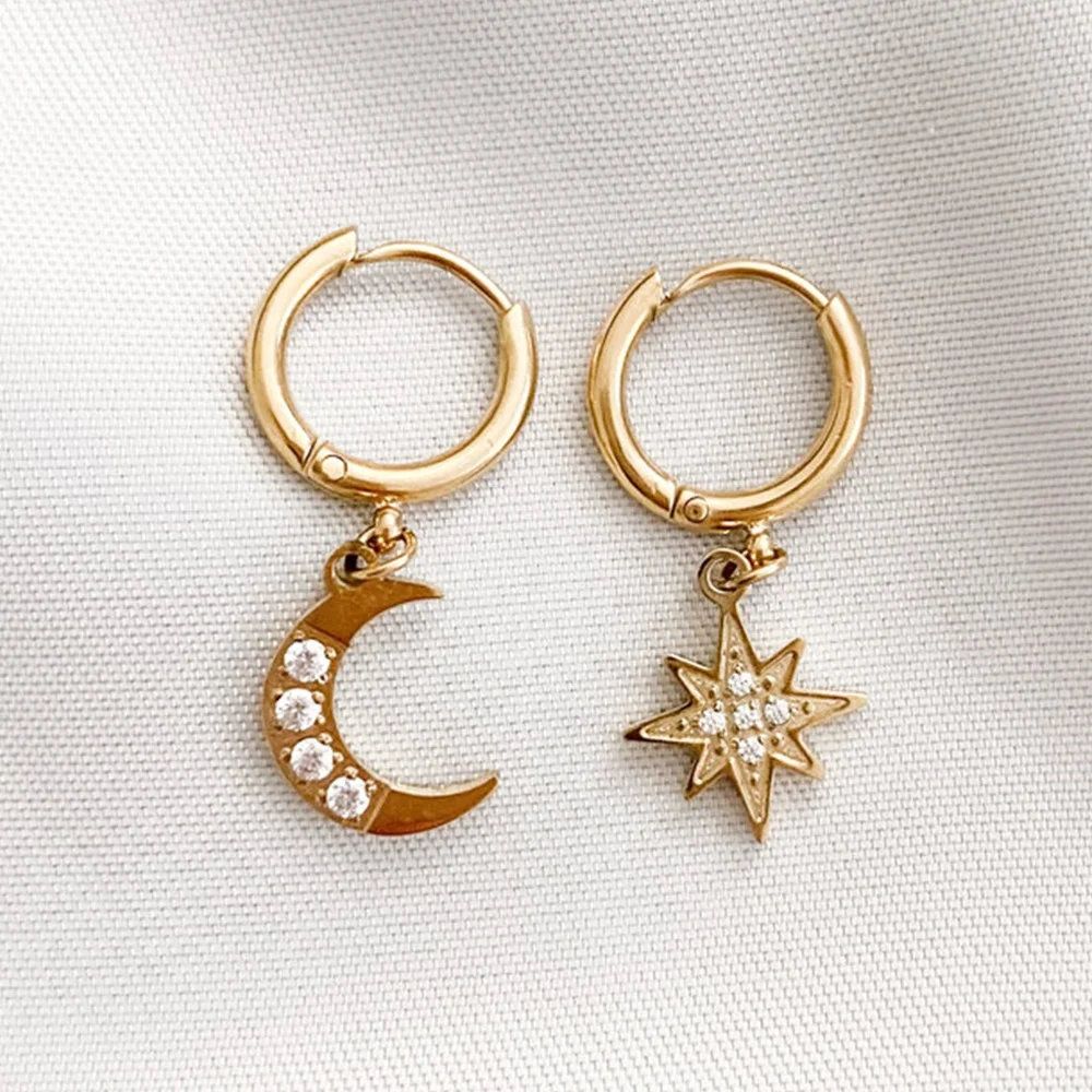 

361L stainless steel earrings wholesale 2022 trendy ladies jewelry 14k gold moon star pendant earrings