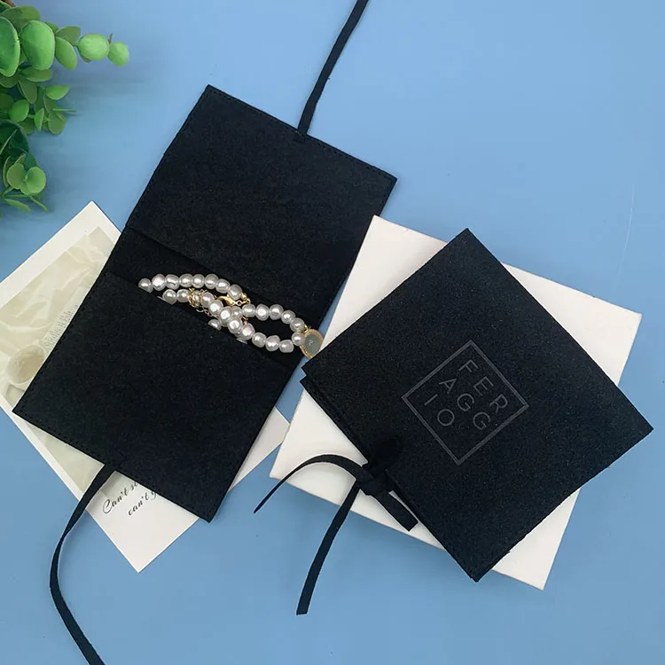 

Small Gift Pouch with two pocket, Custom Black microfiber jewelry packaging bag with Logo, Pink