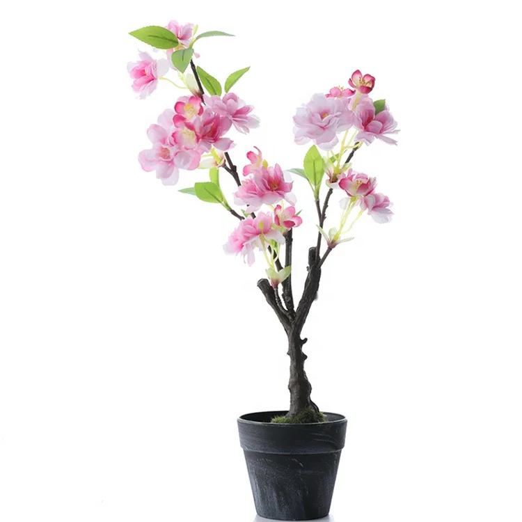 

T214 Wholesale Potted Blossom Tree Flowers Mini Small Table Artifical Sakura Cherry Blossom Bonsai Tree For Wedding Decoration, Multiple colors ,customized