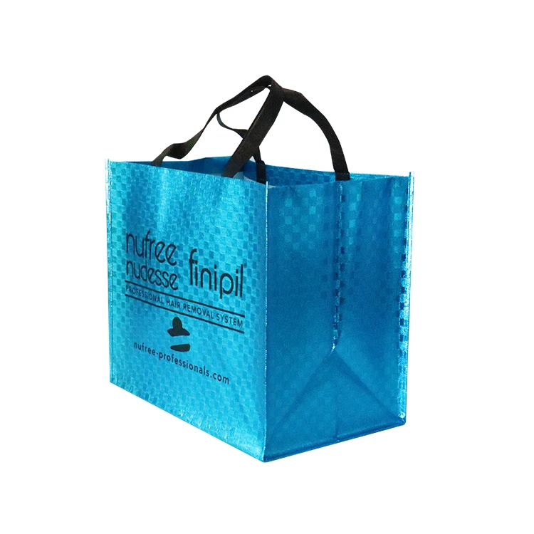 

2020 fashion hot sale blue color custom logo pp laminated metallic non woven bag with webbing handle