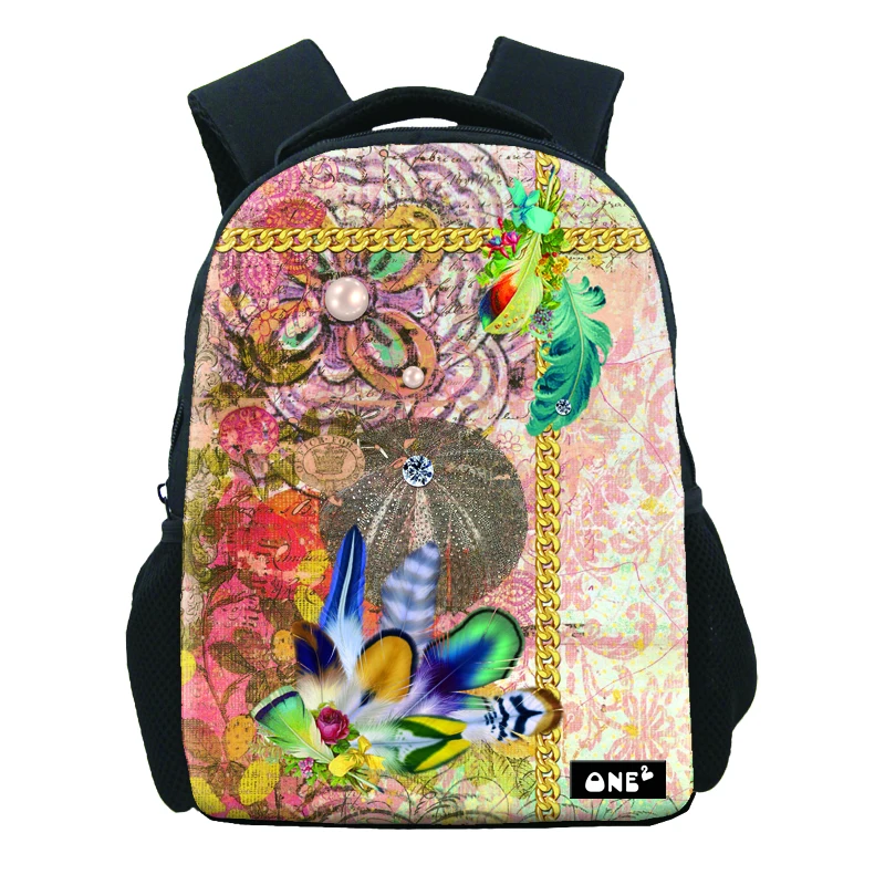 

Gold chain and beautiful flower design print school bags kids girls large capacity lightweight school bag with soft handle, Customized