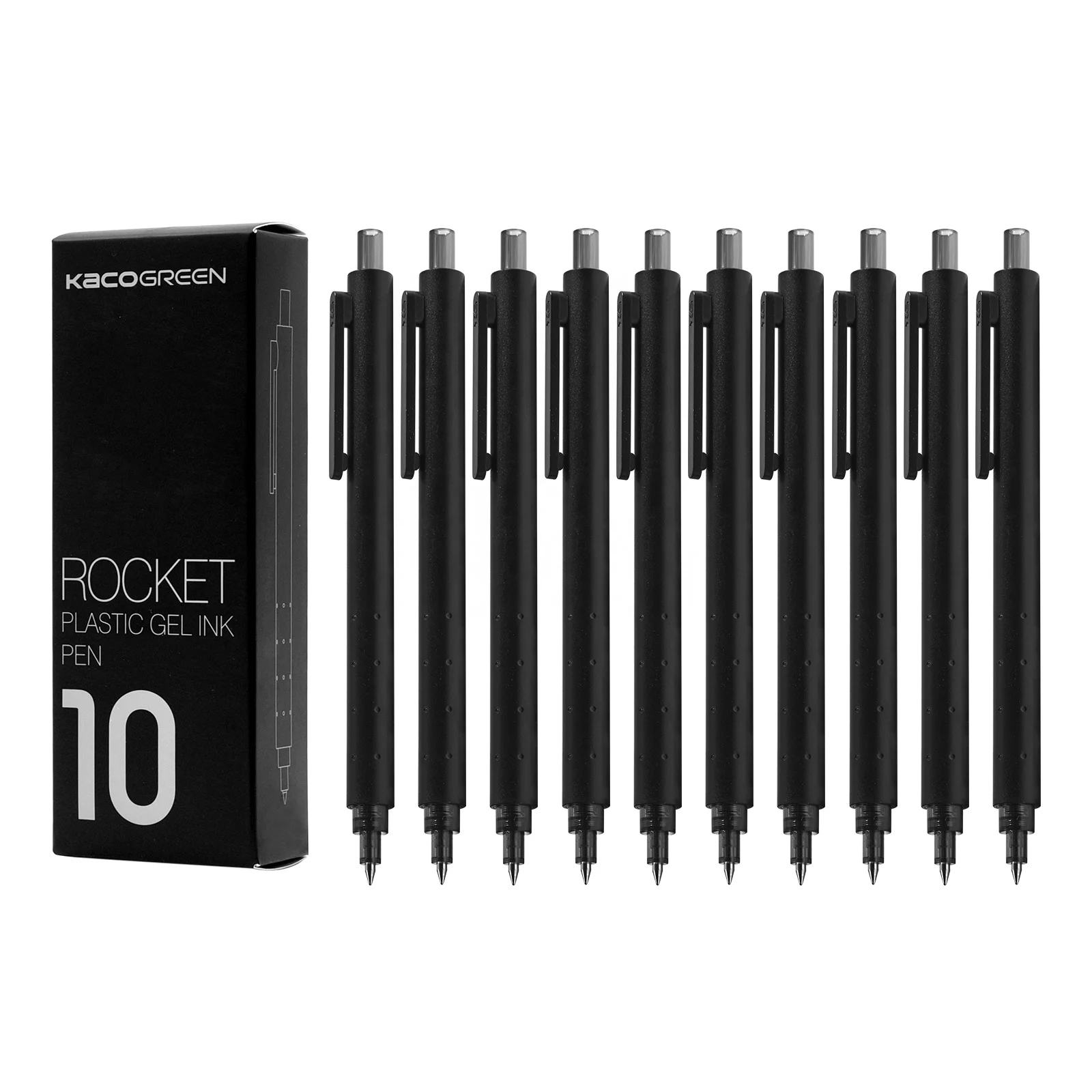 

RTS KACO Gel Ink Pens Black Pack 10 pcs ROCKET Retractable 0.5mm Fine Point Multi-colors Pack Pen Set