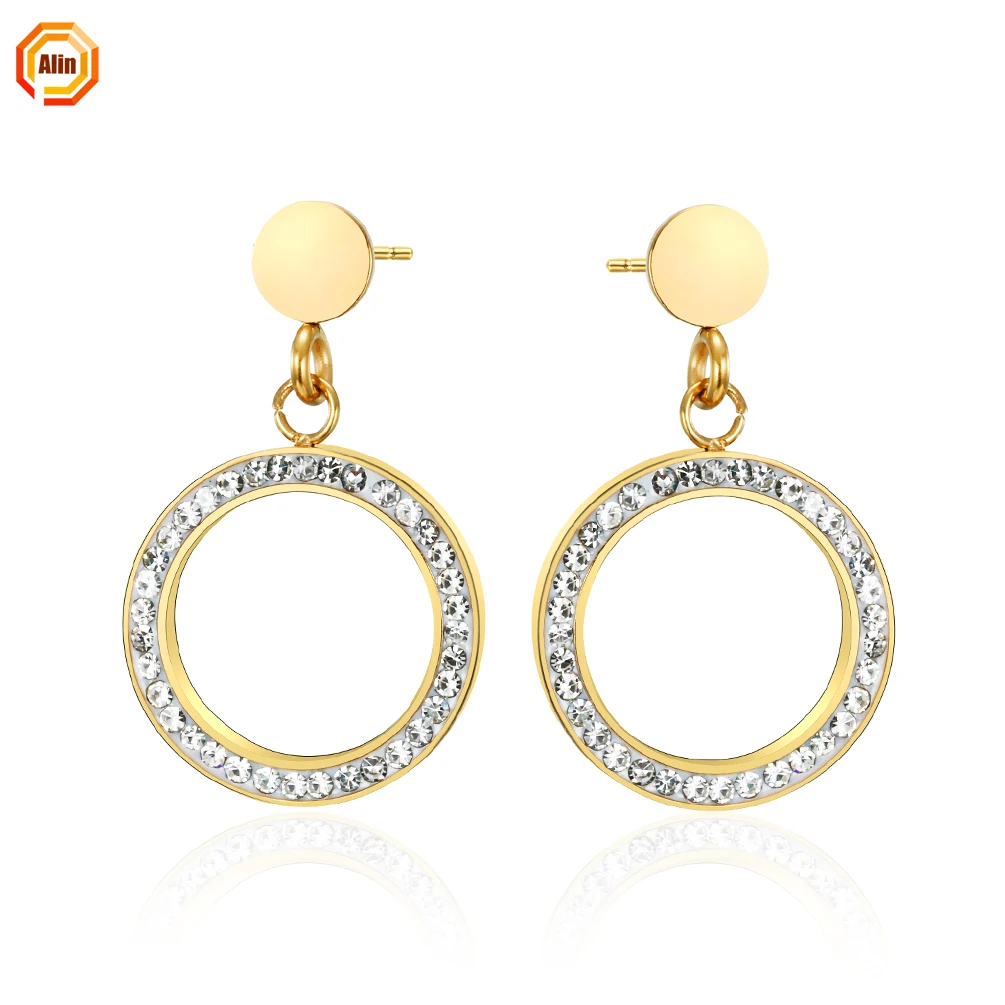 

2021 hot sale Stainless steel 316L earring for lady Circle style diamonds jewelry alibaba-online-shopping for women
