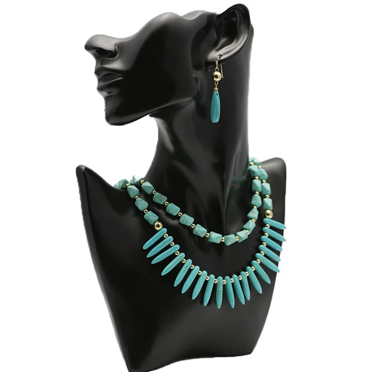 

Cross-Border Source Jewelry Blue Turquoise Multi-Layer Necklace Female Bohemian Style Clavicle Chain Earring Set, Picture shows