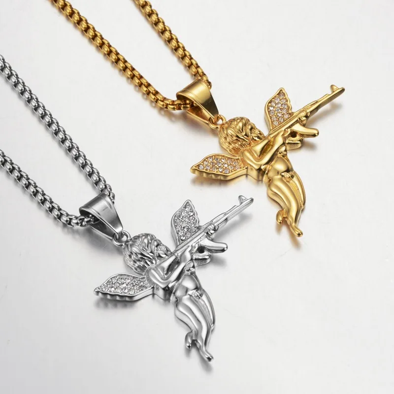 

Fashion Hip Hop Angle With Gun Titanium Steel Necklace for Women Women