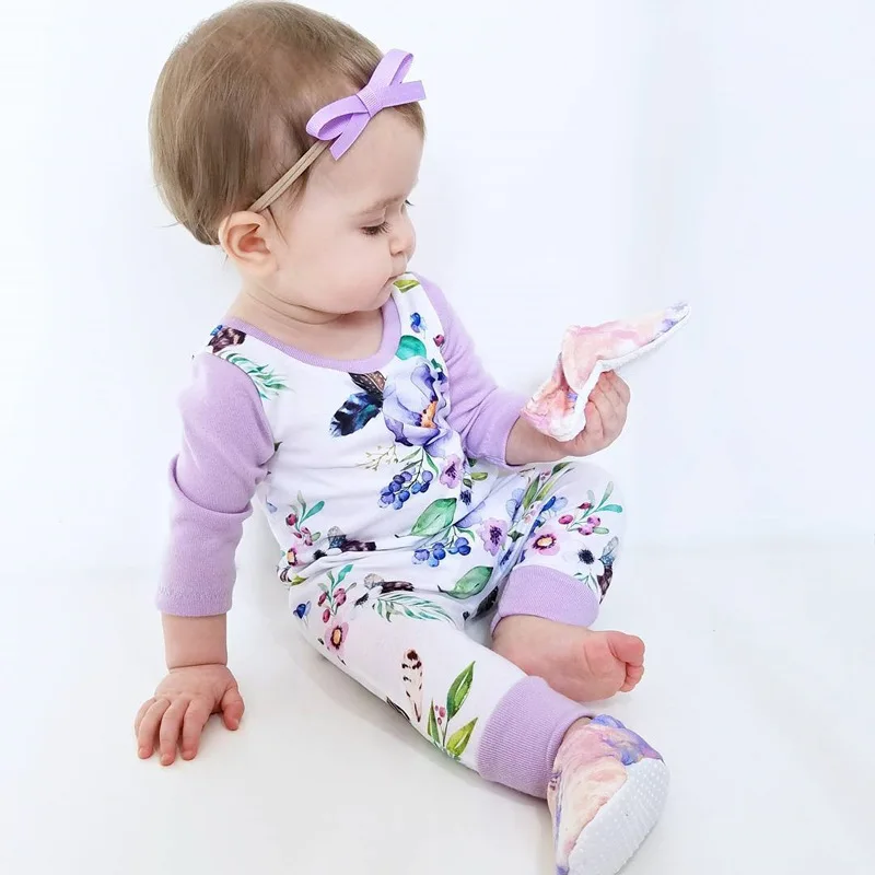 

Spring Autumn Newborn Infant Baby Romper Jumpsuit Outfits Toddler Long Sleeve Purple Floral Rompers Roupa Infantil Ropa