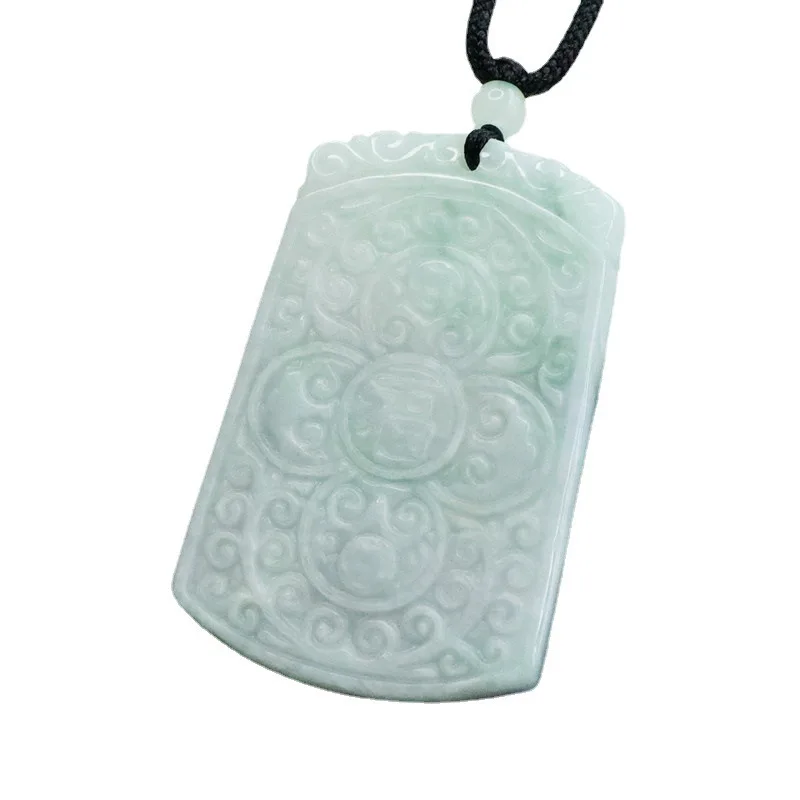 

Natural Emerald Floating Flowers Square Plate Blessing Card Pendant Jade jadeite Jewelry Live Delivery FC2051805