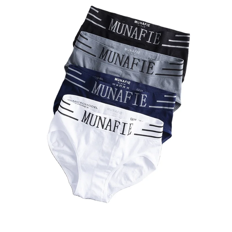 

MUNAFIE Fierce men's briefs ice silk nylon printedletter comfy underpants mid-waist seamless briefs