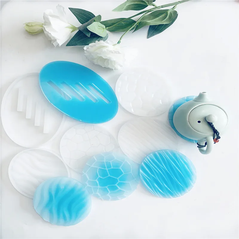 

0471 Creative DIY Crystal Epoxy Shiny Oval Coaster Bracket Set Resin Silicone Mold, Transparent