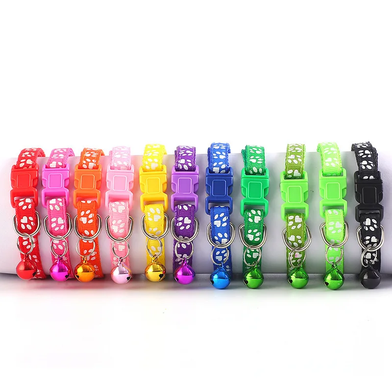

Multi Colors Paw Print Adjustable Nylon Waterproof Dog Pet Collars for Dogs