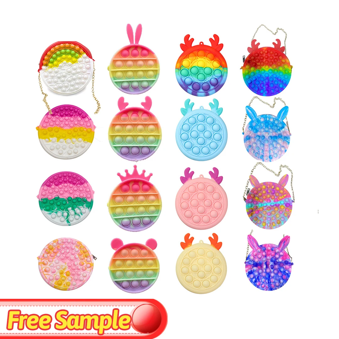 

2021 Luxury Push Tote Handbags for Women and Ladies Designer Pencil Case Kids Mini Pop Its Bag Silicone Chain coin Purse, So many colors for you to choose