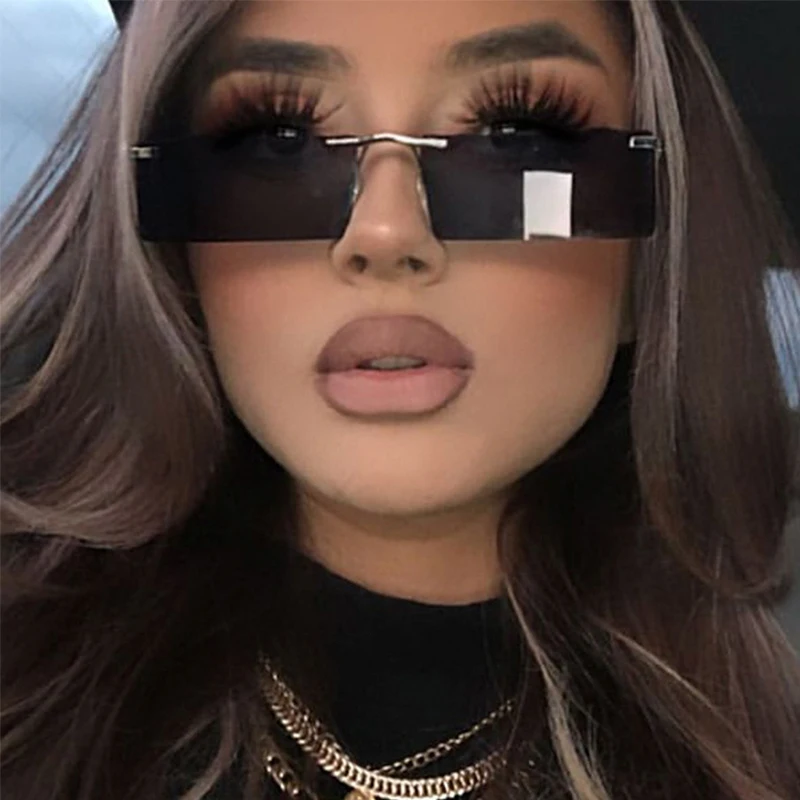 

8010 fashion newest shades punk rimless rectangle women mens sunglasses 2021
