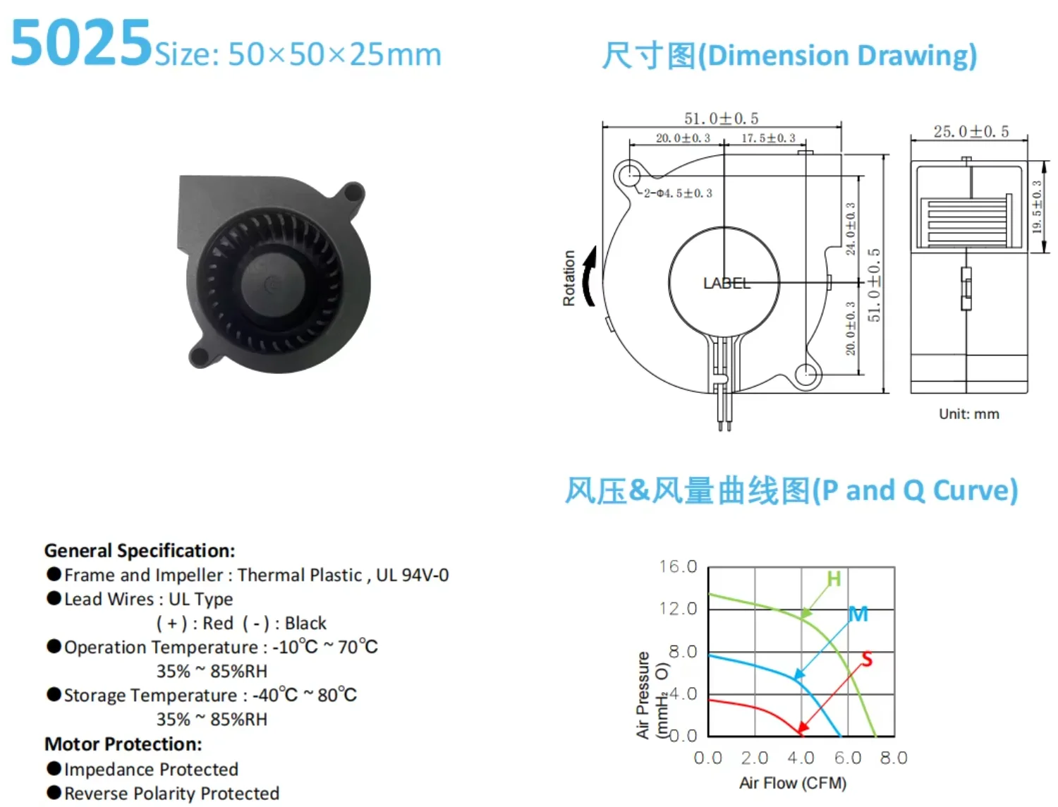 Axial Blower, 5025, 50x50x25mm, 12v, Brushless - detail 6
