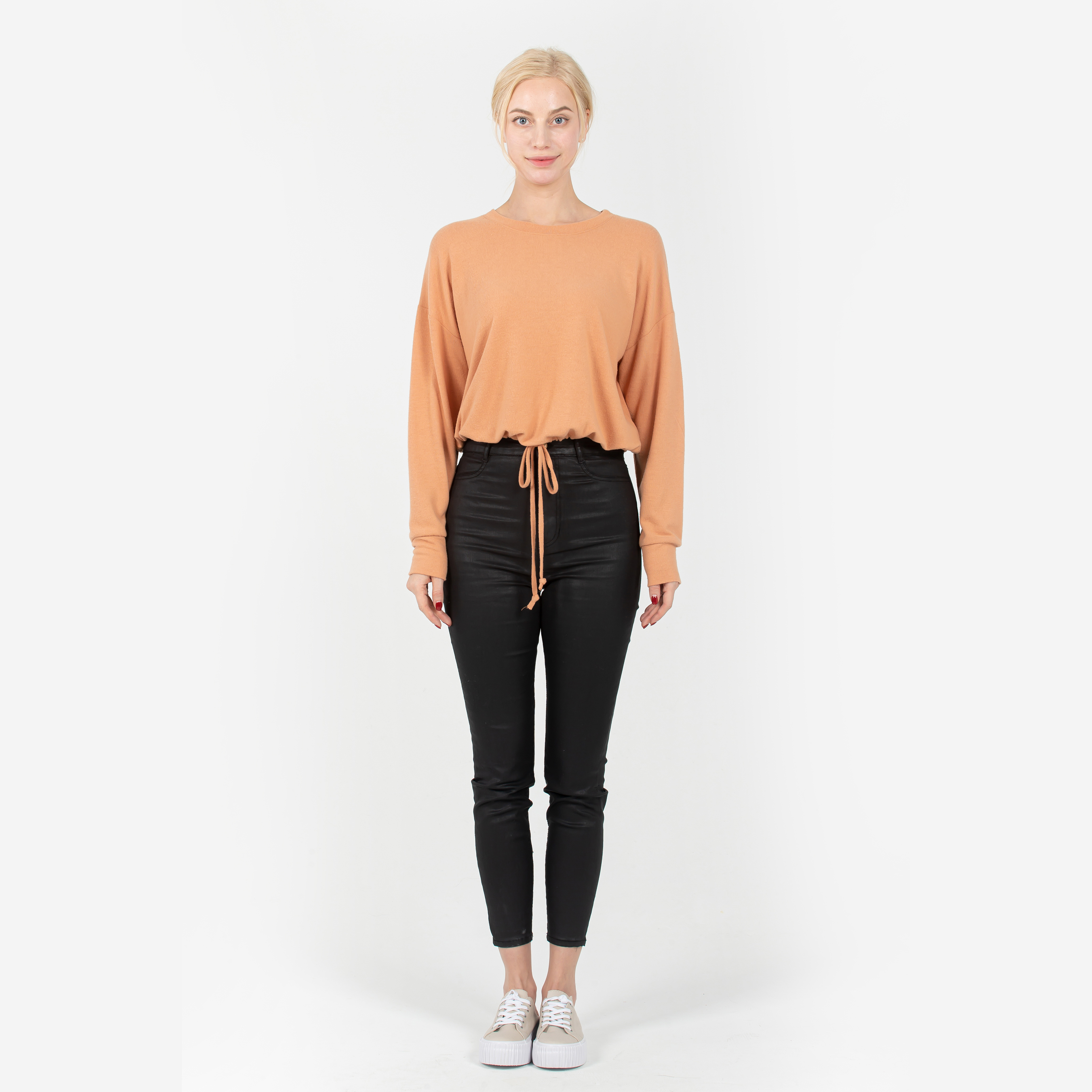 

Ladies Long Sleeve Solid Color Women Cute Plain Crop Sweater Knit Hoodie Pullover for Women