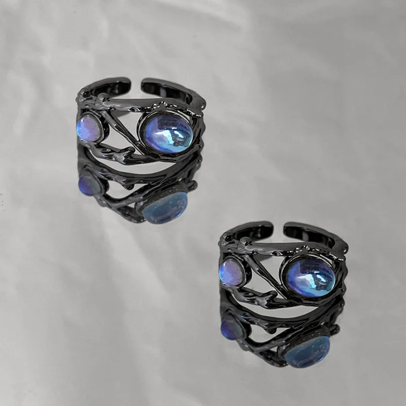 

Vintage Wedding Rings Simple Black Moonstone Adjustable Jewelry Ring Set for Women