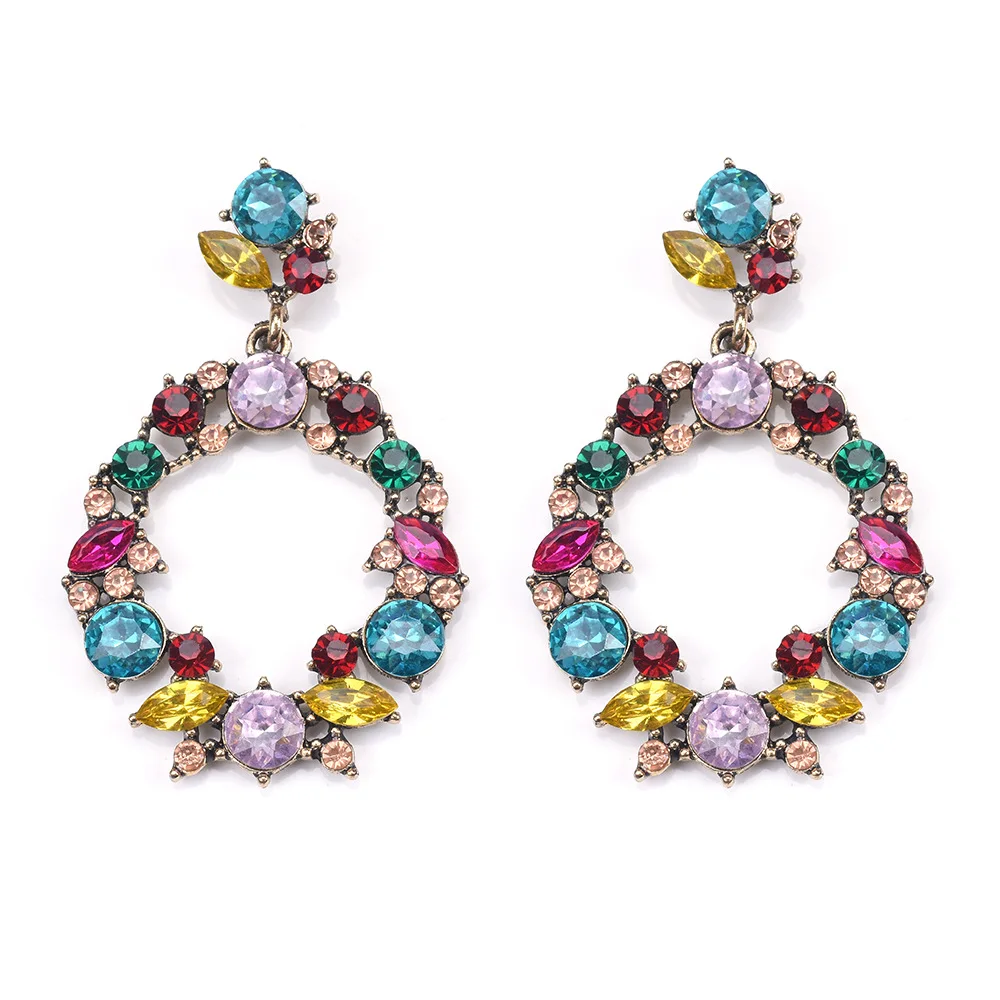 

HOVANCI fashion earrings trend 2021 flower earrings crystal rainbow earring, Black/brown/colorful