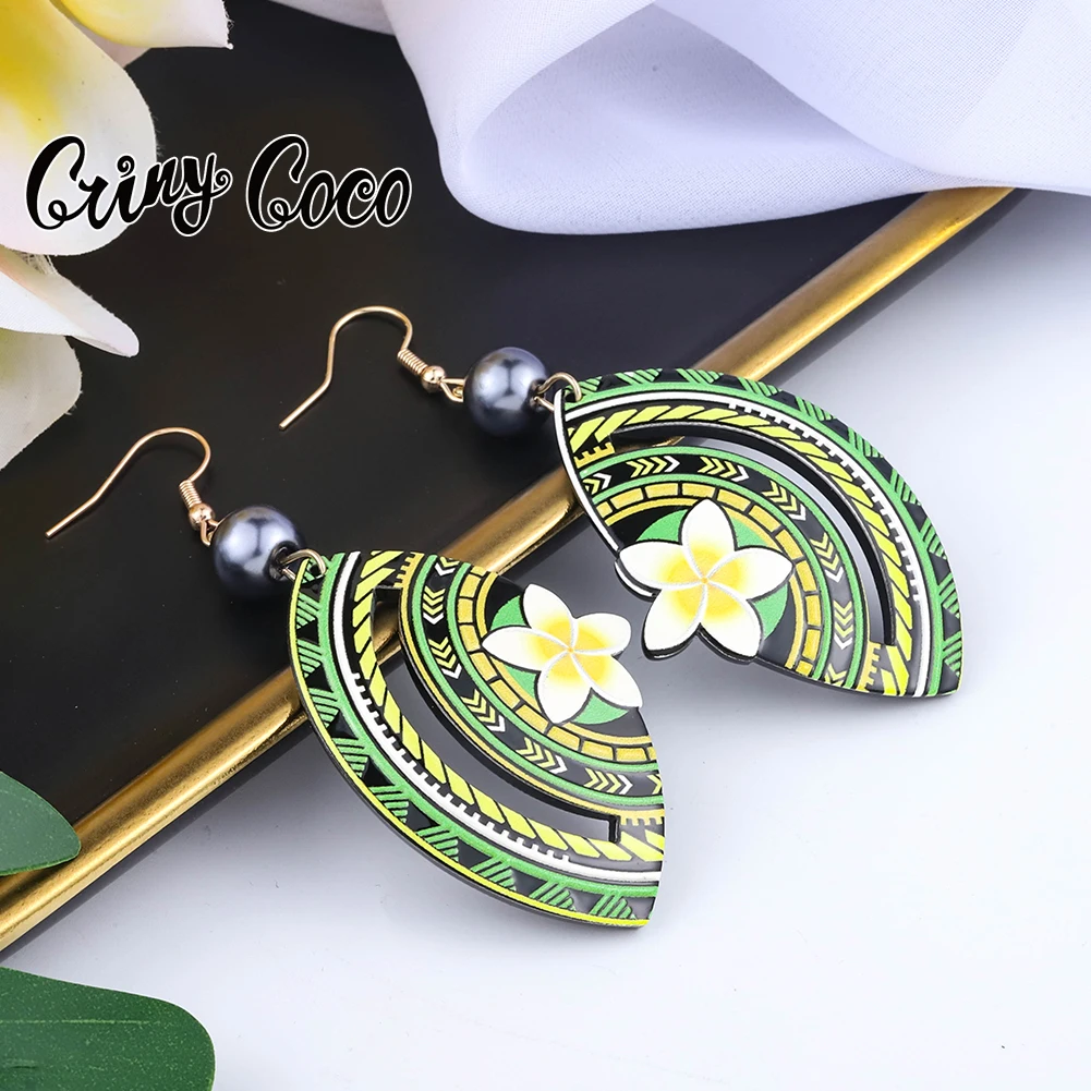 

Cring CoCo New Arrivals Acrylic Green arc Earrings Hawaiian boho chic jewelry Pearl Earrings Wholesale, 14k gold plated