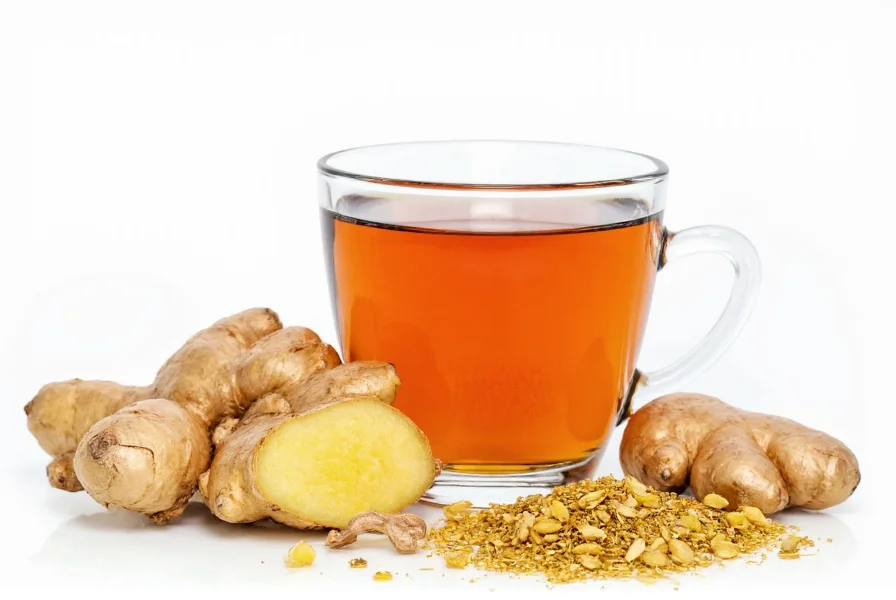Fresh ginger root slices simmering in a clear glass teapot with steam rising, showing the traditional preparation method for ginger tea