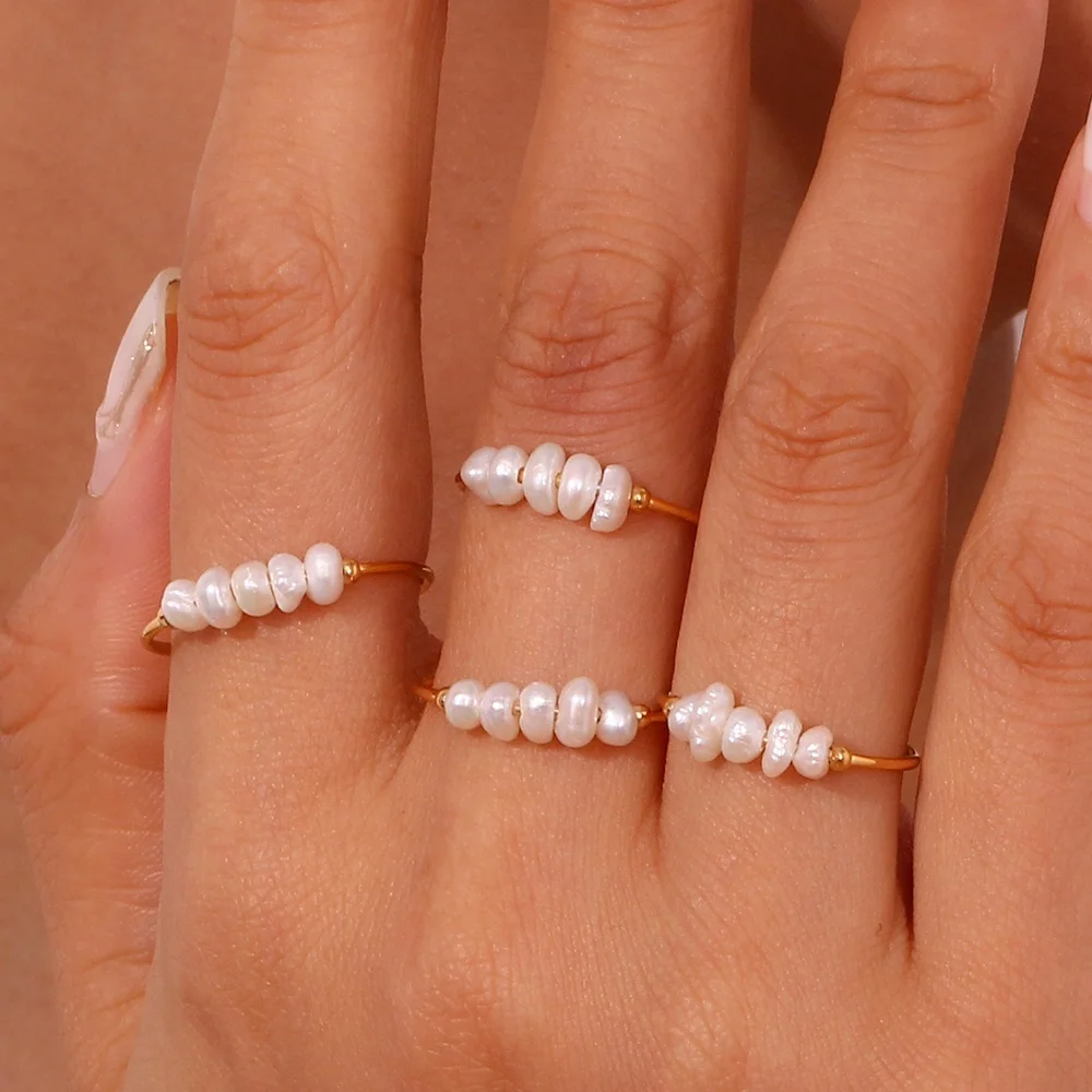 

Elegant Dainty Fresh Water Pearl Ring 18k Gold Plated Stainless Steel Jewelry Pearl Rings Jewelry Women