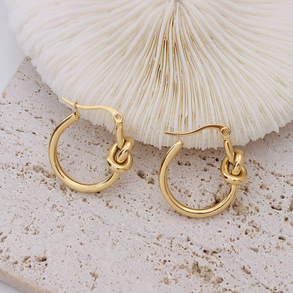

2021 New Vintage Knot Gold Stainless Steel Earrings Dangle Small Circle Hoop Earrings for Women Ear Clip Jewelry Gift, Gold/silver