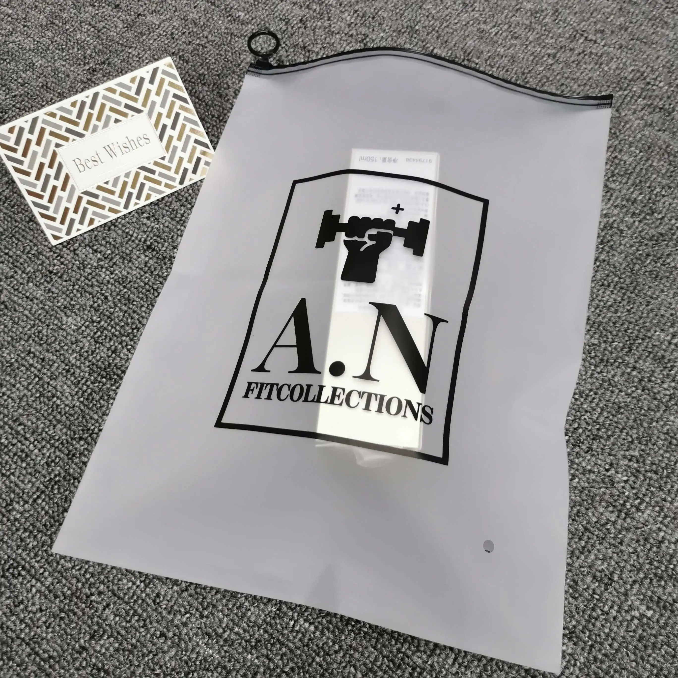 

Plastic swimwear bag translucent packaging bags hair apparel packaging Black Zip with loop bags