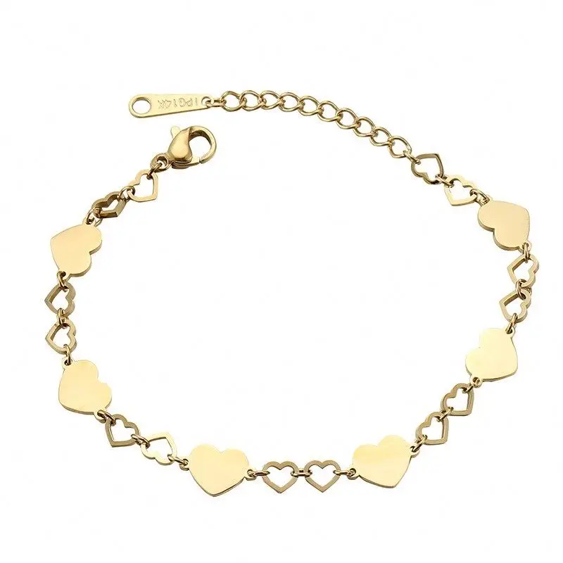 

Hot Selling High Quality Simple Wholesale Heart Chain Adjustable Gold Plated Bracelet Women, Gold color