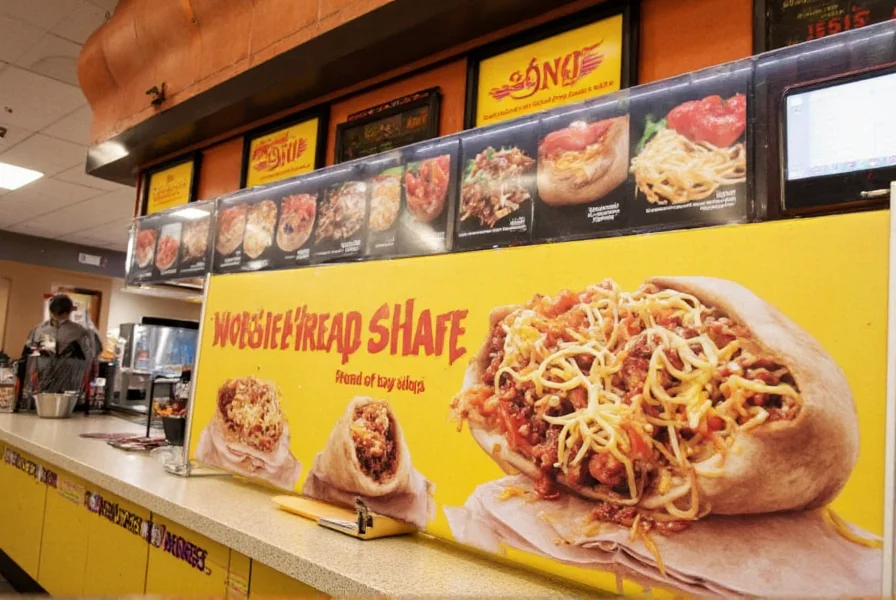 Sonic drive-in counter display showing chili cheese wrap alongside other snack menu items