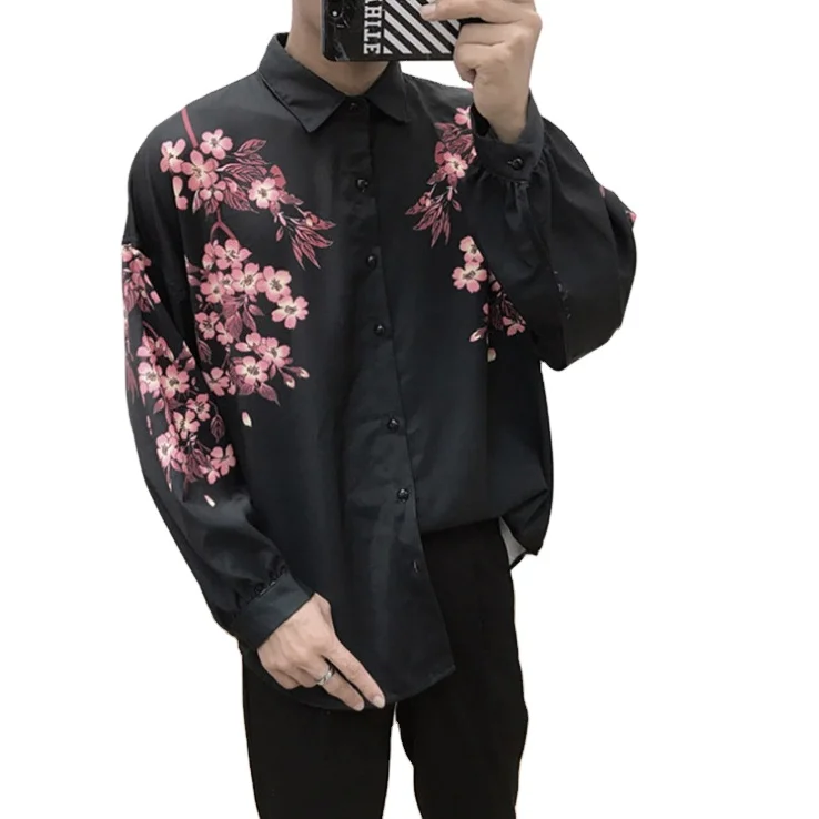 

Men's Shirt Printing Fashion Black Long Sleeve Shirt