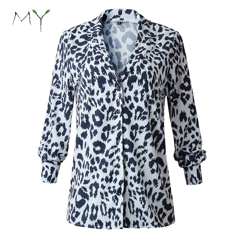 

Women 6 Colors Options Hot Sale In-stock Shirts Long Sleeve Leopard Print Blouse