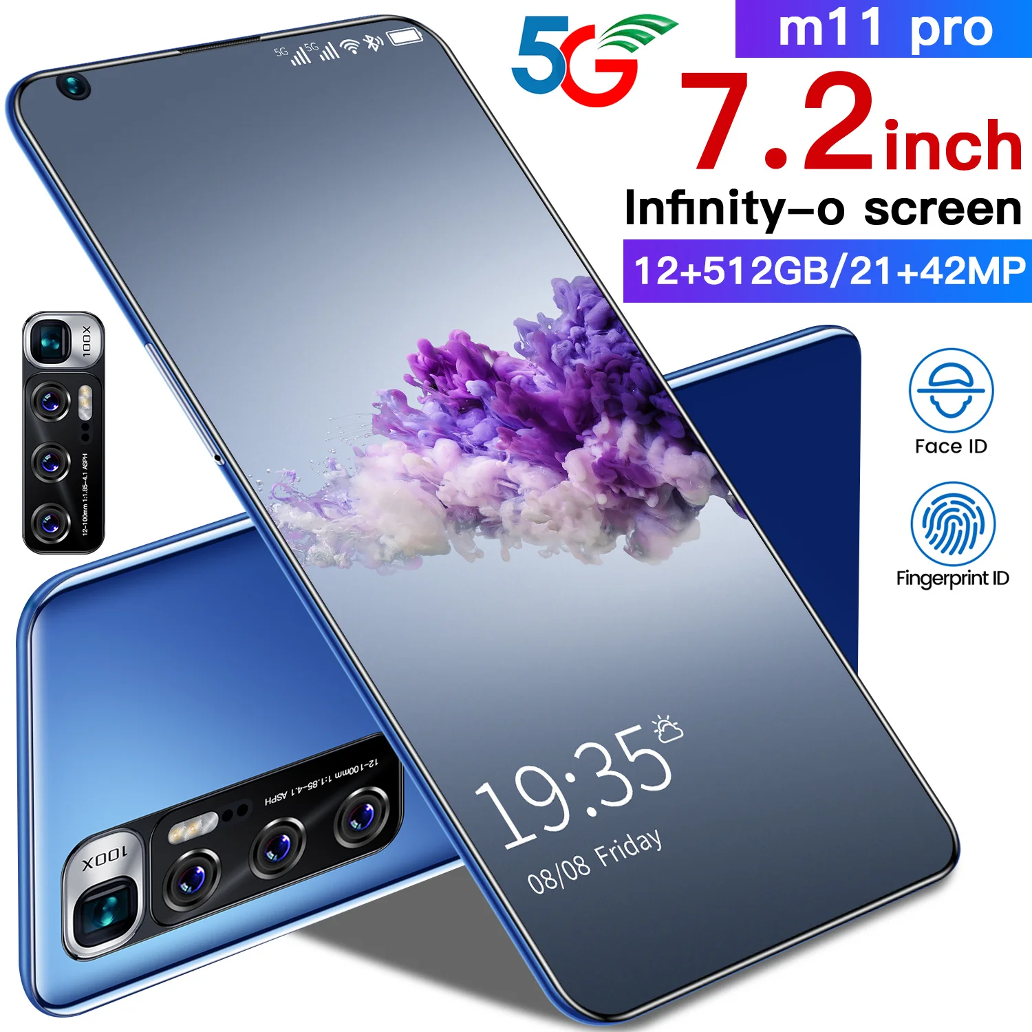 

7.2inch M10 Plus 12GB+512GB Smartphone 3G/4G Low Price Gaming Phone Full Screen Mobile Phone Finger/Face Unclock Cellphone