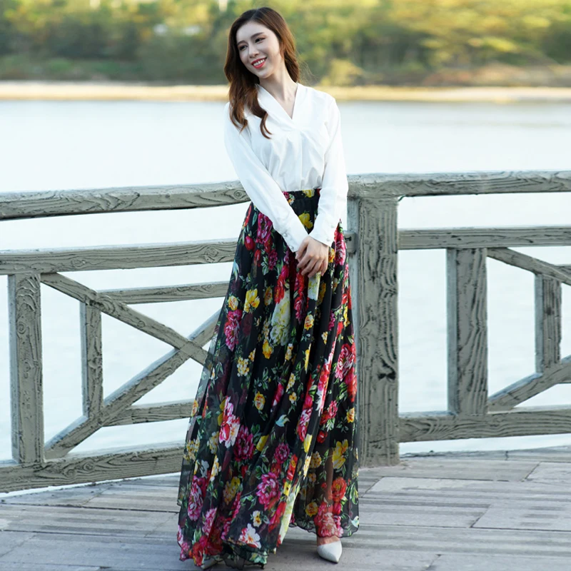 Factory Digital Print Floral Long Skirt For Woman Maxi Floral Print Beach  Skirt Female Chic Vintage Plus Size Maxi Skirts - Buy Plus Size Hot Sale  Vacation Hawaii Easter Dress For Women,Floral