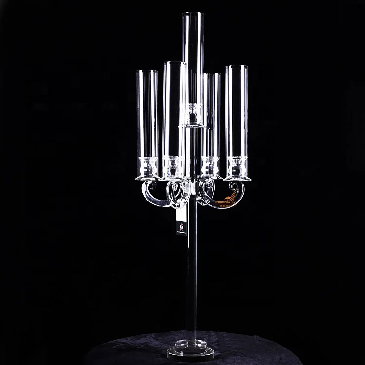 Glass Tubes Candle Holders Long Steam Pillar 5 Arms Crystal Candelabra